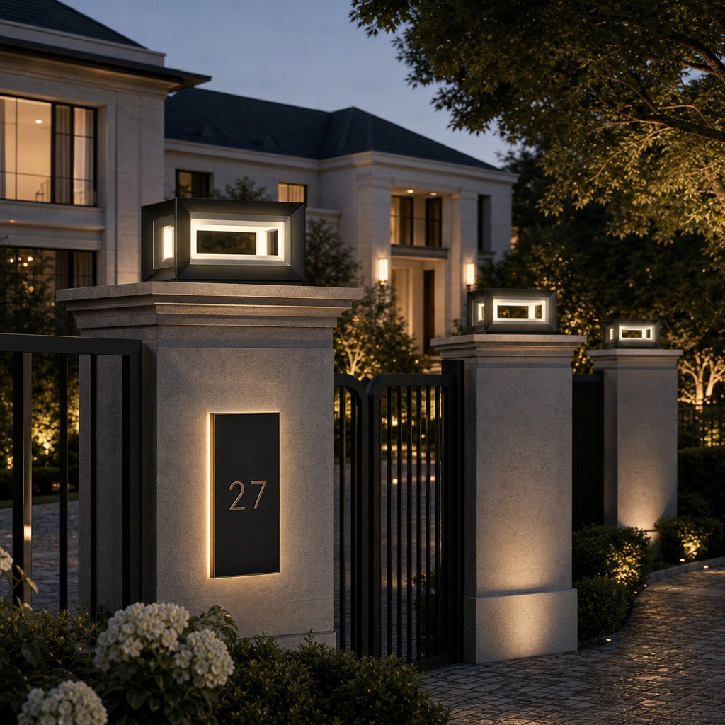Modern Outdoor Wall Light Stainless Steel Waterproof LED Solar Adjustable Landscape Lighting