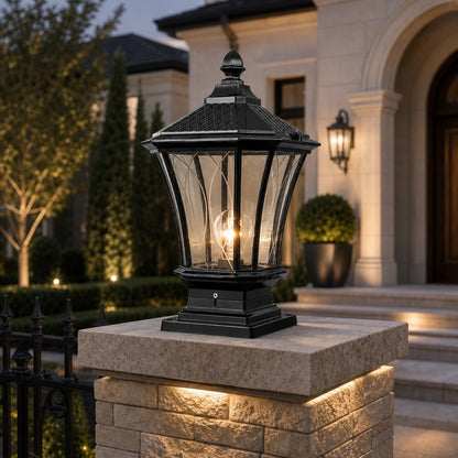 Elegant Solar Outdoor Post Light Octagonal Glass Shade Aluminum Waterproof LED 5W