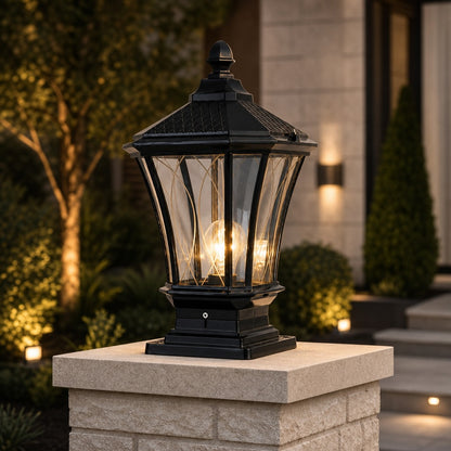 Elegant Solar Outdoor Post Light Octagonal Glass Shade Aluminum Waterproof LED 5W