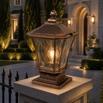 Elegant Solar Outdoor Post Light Octagonal Glass Shade Aluminum Waterproof LED 5W