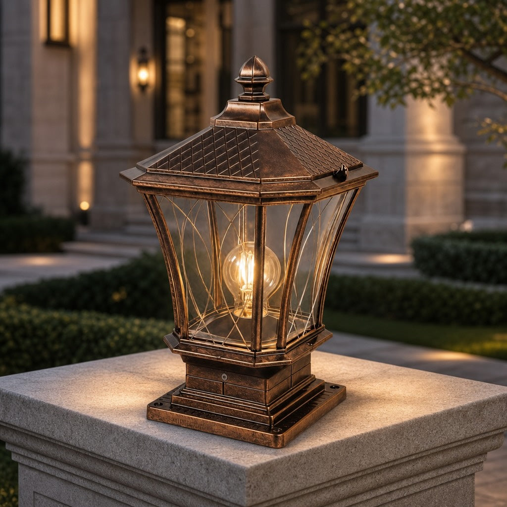 Elegant Solar Outdoor Post Light Octagonal Glass Shade Aluminum Waterproof LED 5W
