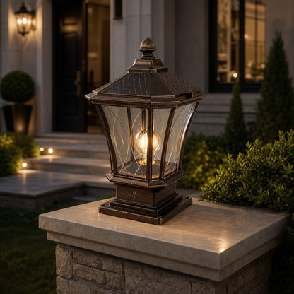 Elegant Solar Outdoor Post Light Octagonal Glass Shade Aluminum Waterproof LED 5W