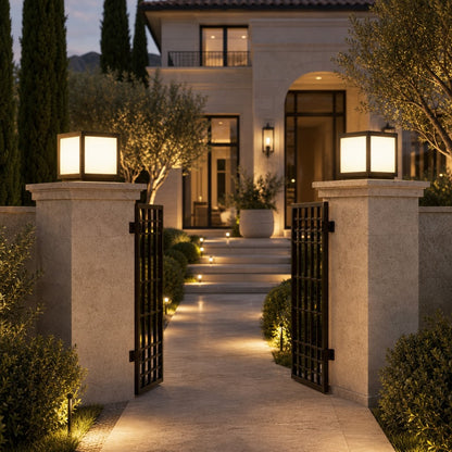 Solar Outdoor Wall Light Modern Square Stainless Steel LED Fixture with Dimmable Function