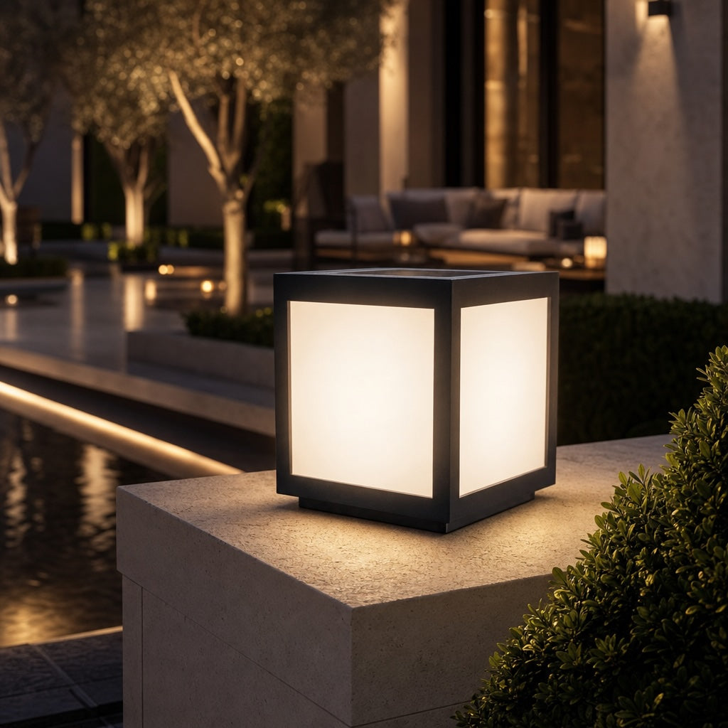Solar Outdoor Wall Light Modern Square Stainless Steel LED Fixture with Dimmable Function