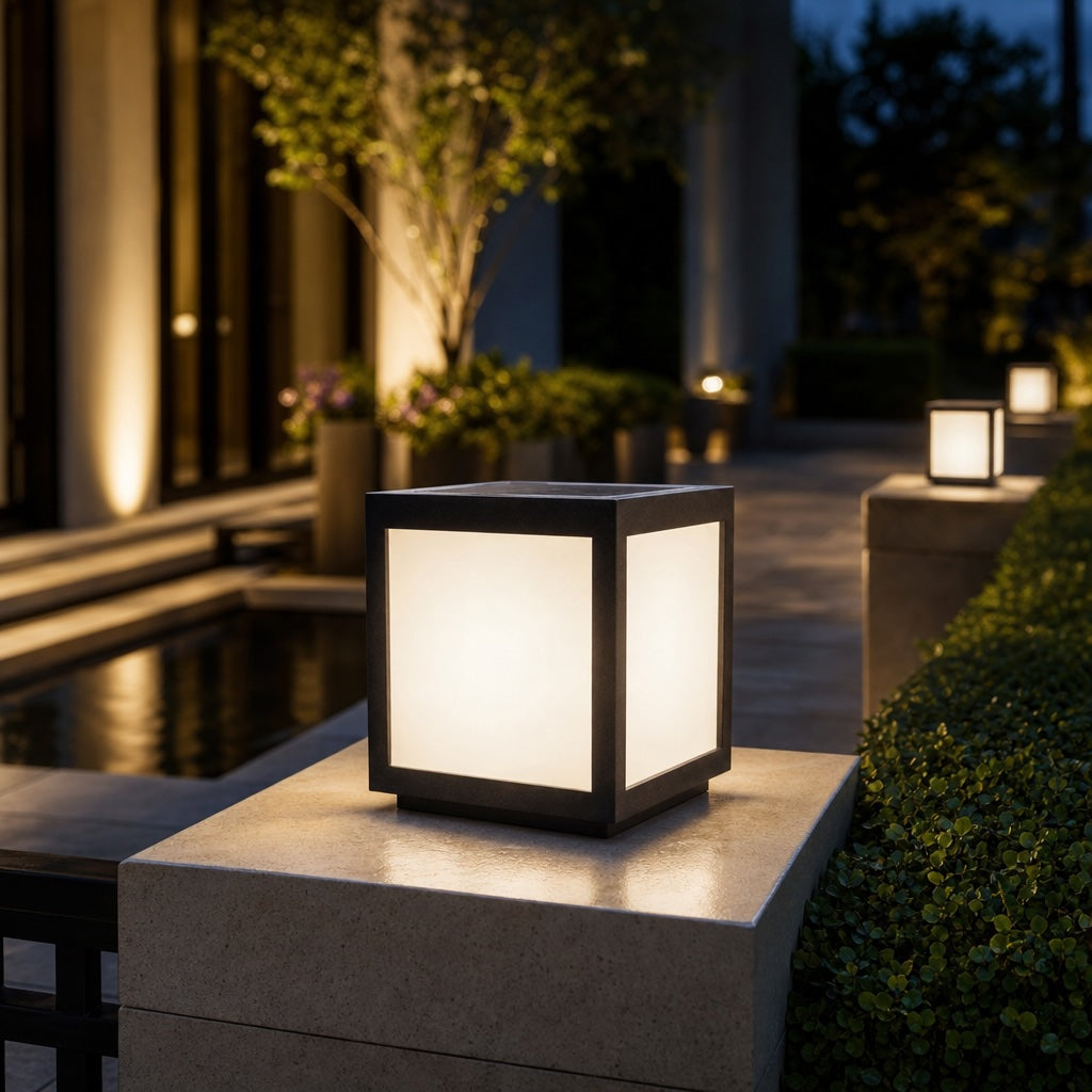 Solar Outdoor Wall Light Modern Square Stainless Steel LED Fixture with Dimmable Function