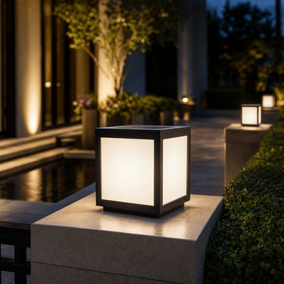 Solar Outdoor Wall Light Modern Square Stainless Steel LED Fixture with Dimmable Function