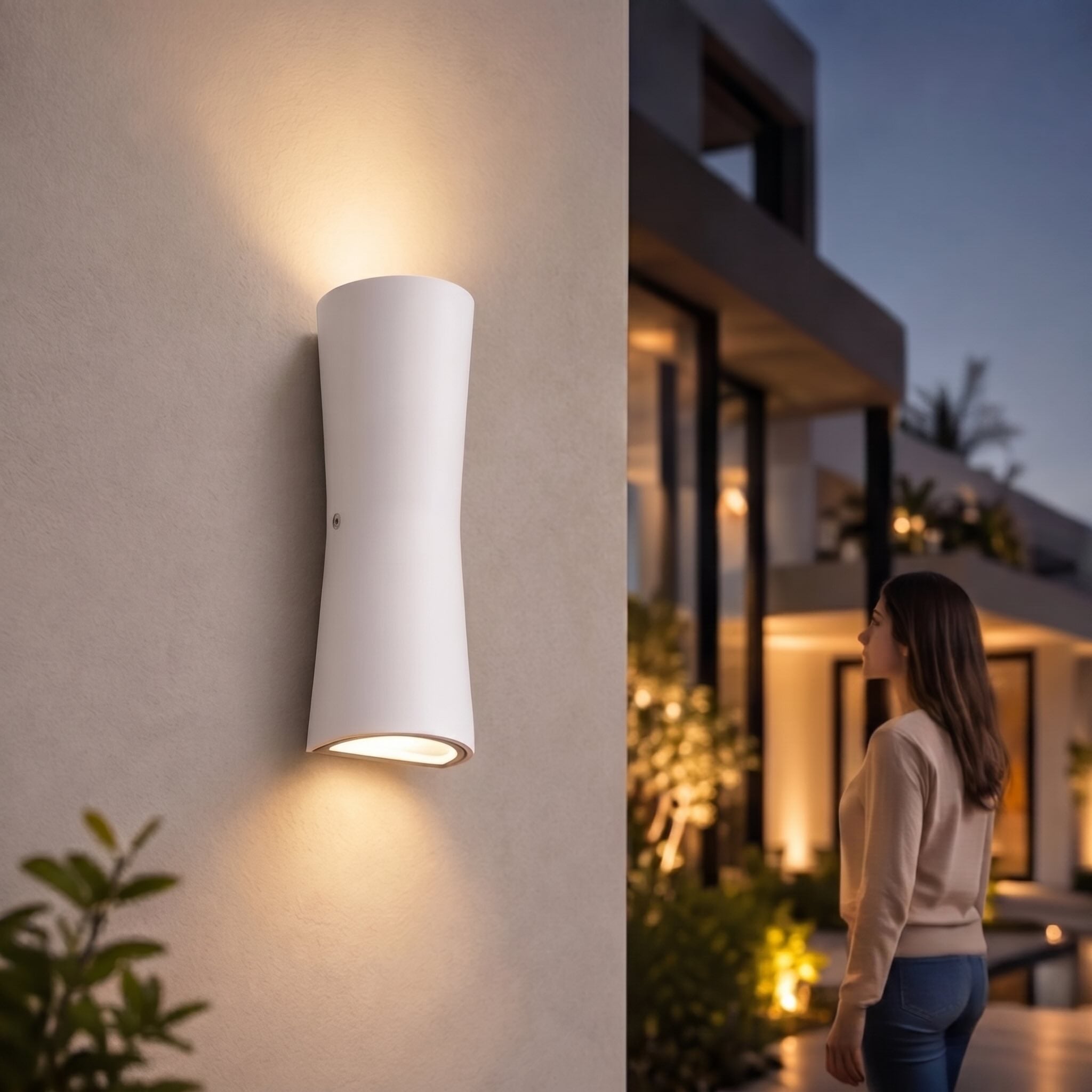 Modern Outdoor Wall Light Fixture Waterproof Hardwired Metal Acrylic LED Torch Design
