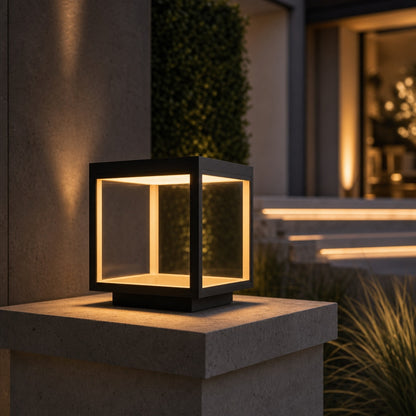 Modern Outdoor Pillar Light Open Frame Stainless Steel Acrylic LED 3000K IP54 Rated