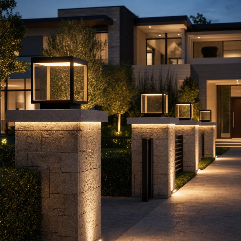 Modern Outdoor Pillar Light Open Frame Stainless Steel Acrylic LED 3000K IP54 Rated