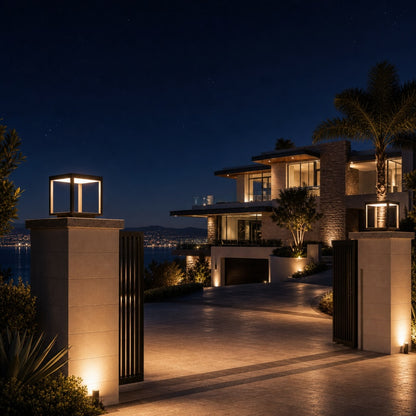 Modern Outdoor Pillar Light Open Frame Stainless Steel Acrylic LED 3000K IP54 Rated