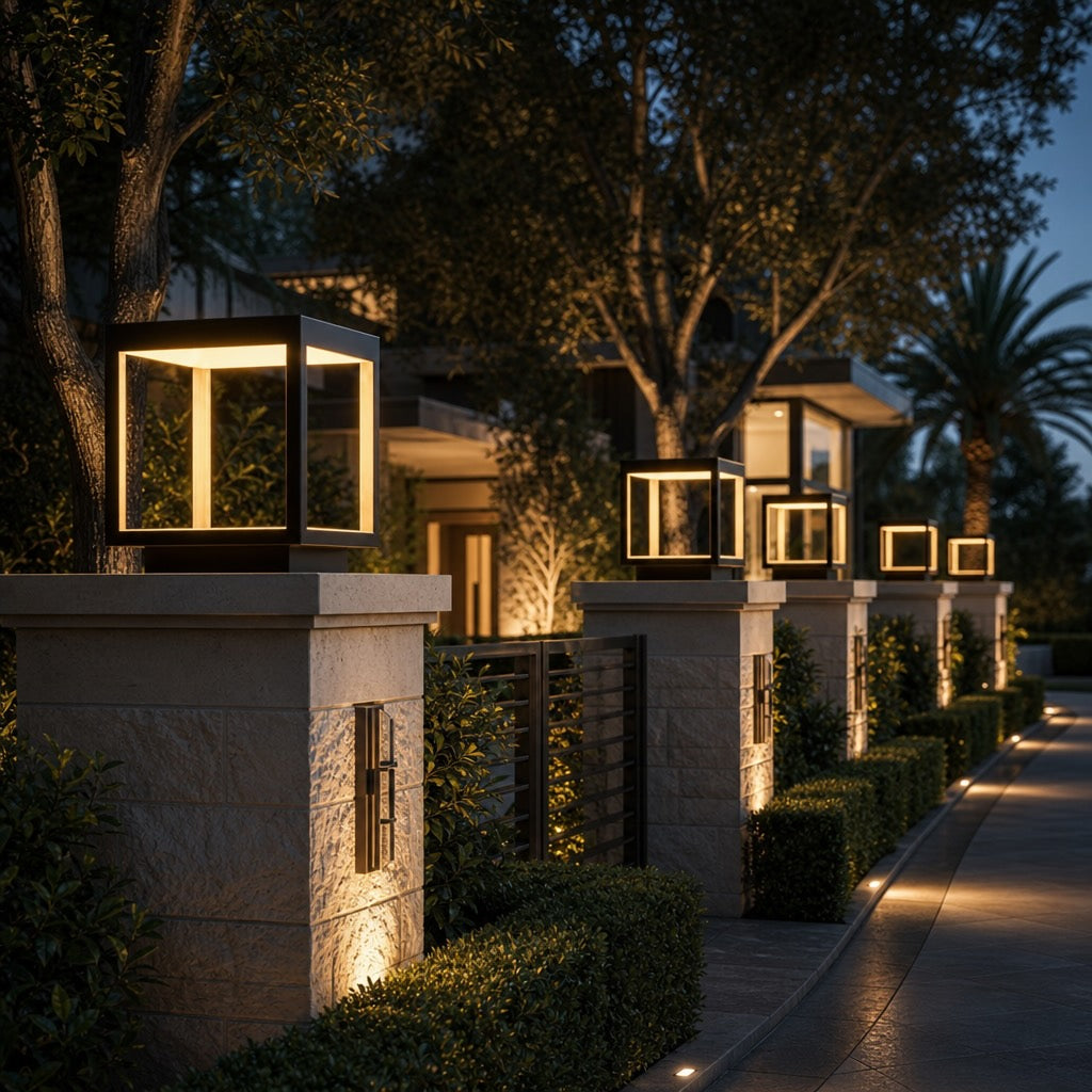 Modern Outdoor Pillar Light Open Frame Stainless Steel Acrylic LED 3000K IP54 Rated