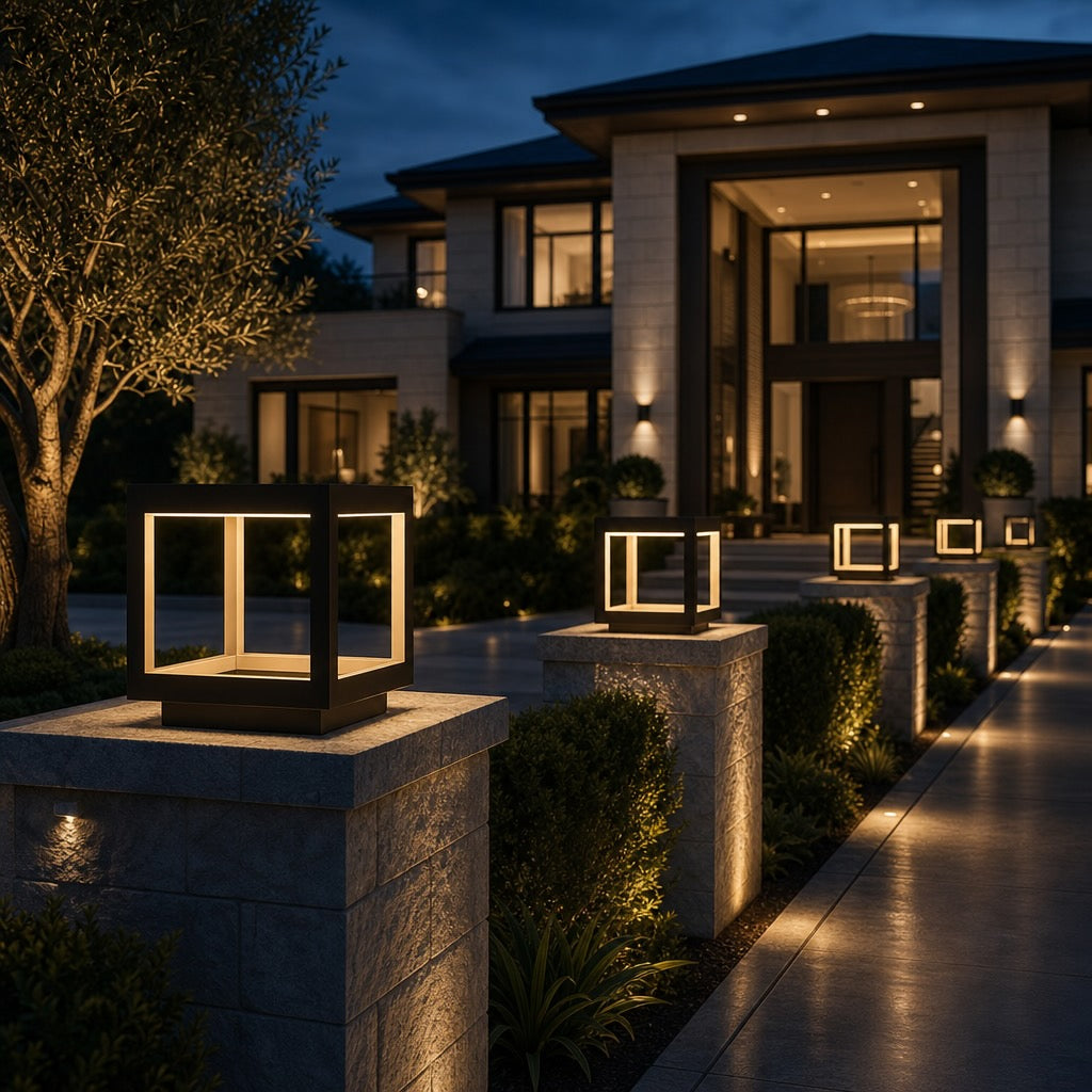 Modern Outdoor Pillar Light Open Frame Stainless Steel Acrylic LED 3000K IP54 Rated
