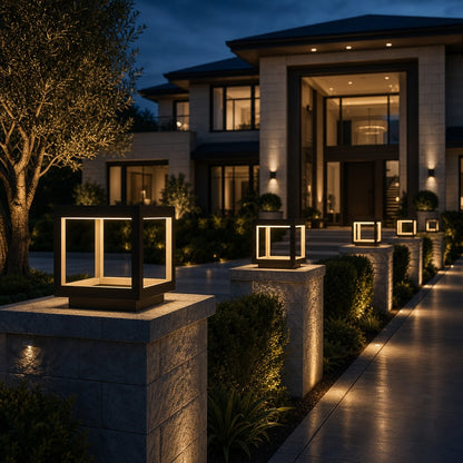 Modern Outdoor Pillar Light Open Frame Stainless Steel Acrylic LED 3000K IP54 Rated