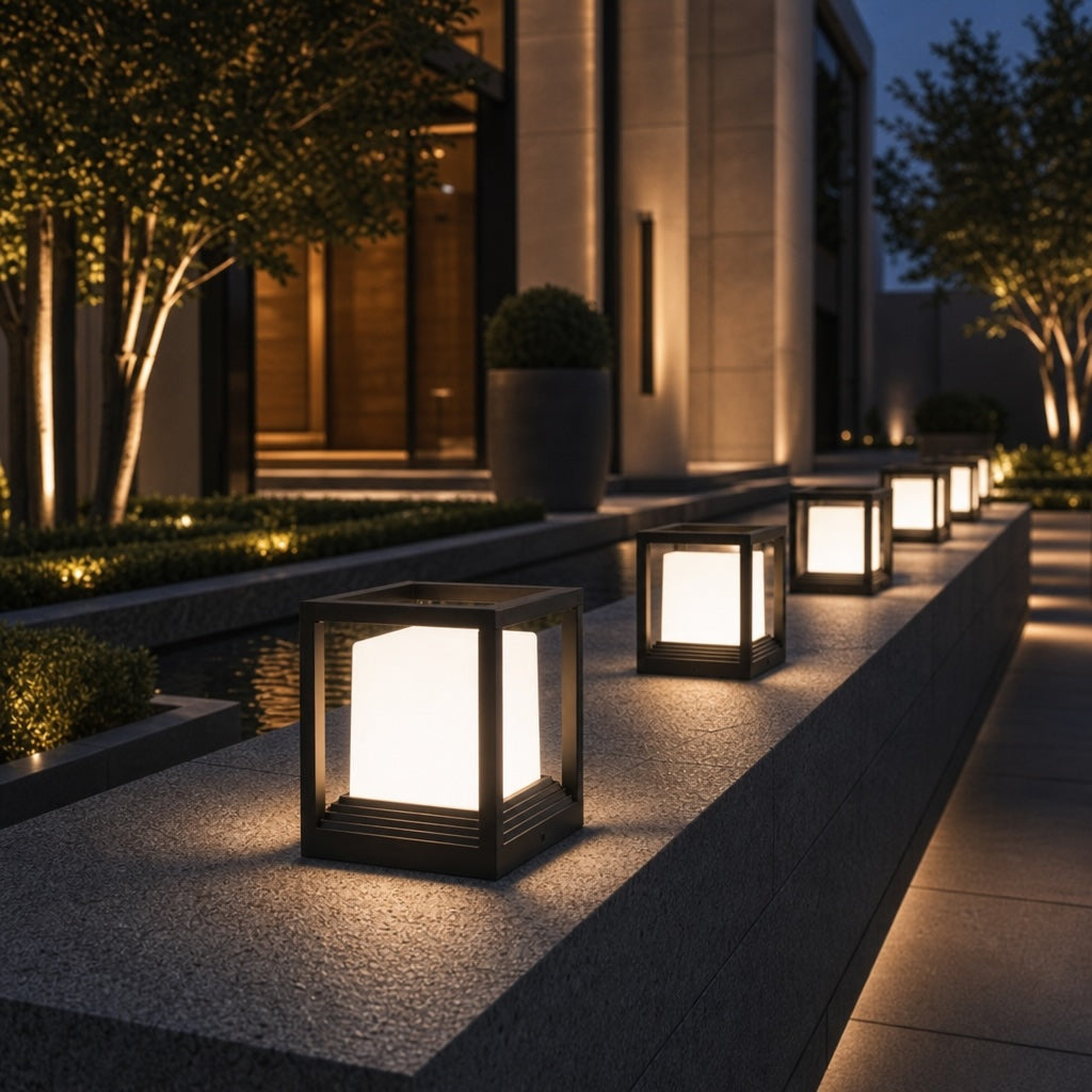 Modern Solar Garden Light Aluminum Dual Power Waterproof Outdoor LED Fixture