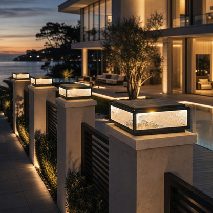 Solar Outdoor Pillar Light Modern Die-Cast Aluminum Wall Mounted LED Dimmable 3000K