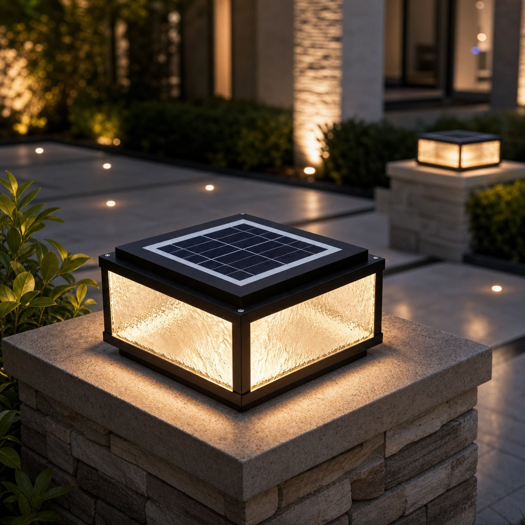 Solar Outdoor Pillar Light Modern Die-Cast Aluminum Wall Mounted LED Dimmable 3000K
