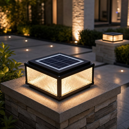 Solar Outdoor Pillar Light Modern Die-Cast Aluminum Wall Mounted LED Dimmable 3000K
