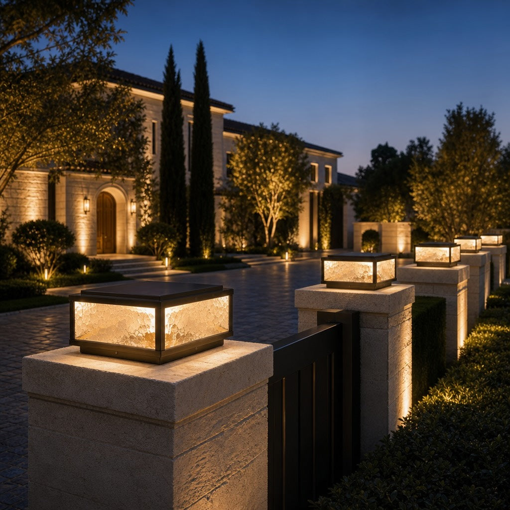 Solar Outdoor Pillar Light Modern Die-Cast Aluminum Wall Mounted LED Dimmable 3000K
