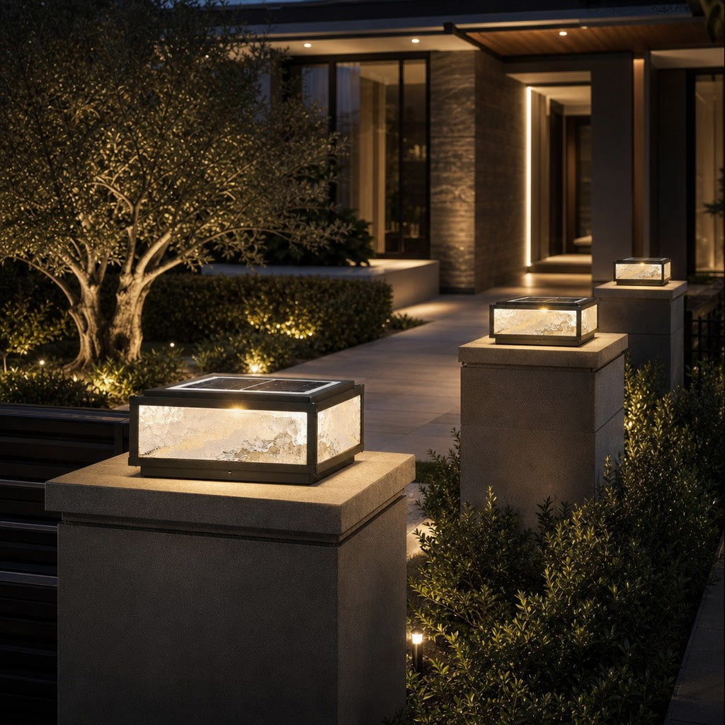Solar Outdoor Pillar Light Modern Die-Cast Aluminum Wall Mounted LED Dimmable 3000K