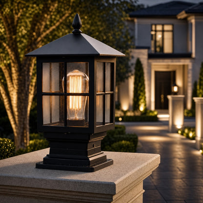Solar Outdoor Pillar Light Wall Mounted Aluminum Alloy Glass Waterproof LED Dual Power
