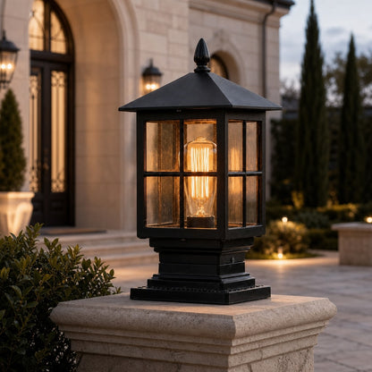 Solar Outdoor Pillar Light Wall Mounted Aluminum Alloy Glass Waterproof LED Dual Power