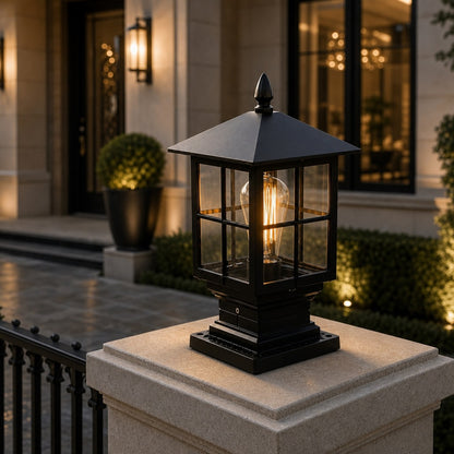 Solar Outdoor Pillar Light Wall Mounted Aluminum Alloy Glass Waterproof LED Dual Power