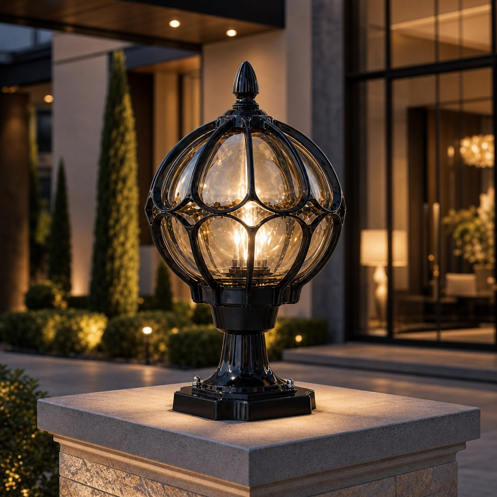 Modern Outdoor Pillar Light Wall Mounted Aluminum Base Clear Glass Shade IP65 Rated Adjustable Size