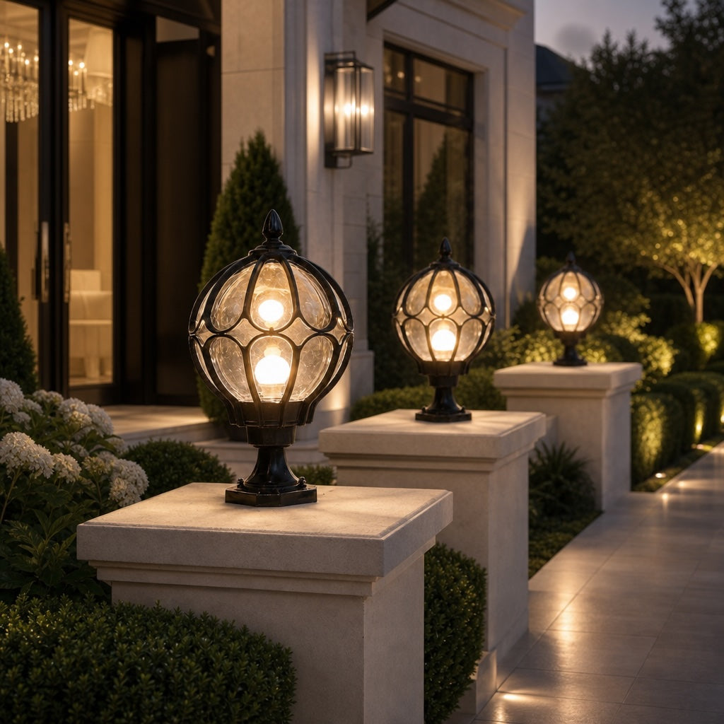 Modern Outdoor Pillar Light Wall Mounted Aluminum Base Clear Glass Shade IP65 Rated Adjustable Size