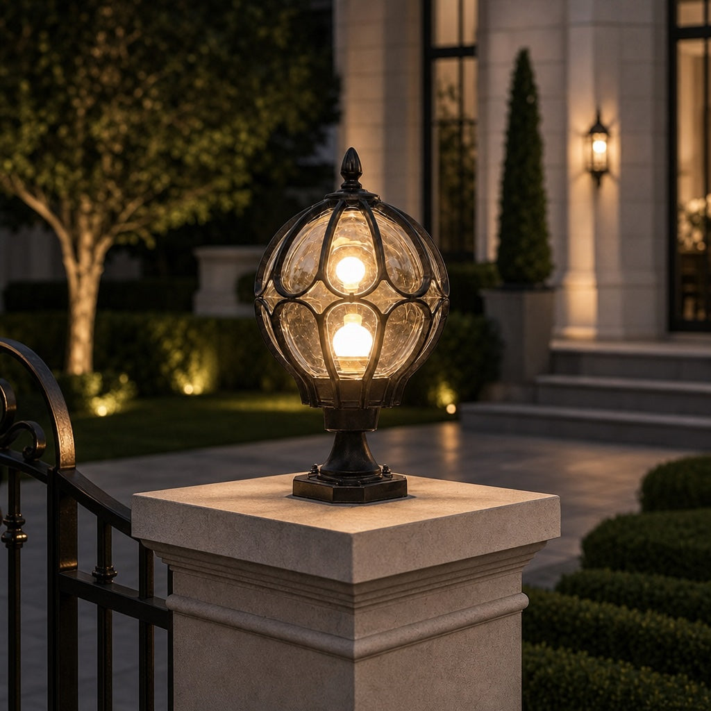Modern Outdoor Pillar Light Wall Mounted Aluminum Base Clear Glass Shade IP65 Rated Adjustable Size