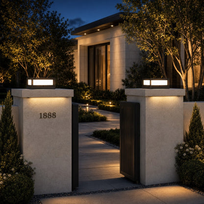 Modern Outdoor Pillar Light Solar Waterproof Aluminum LED Black Dimmable Warm White 3200K