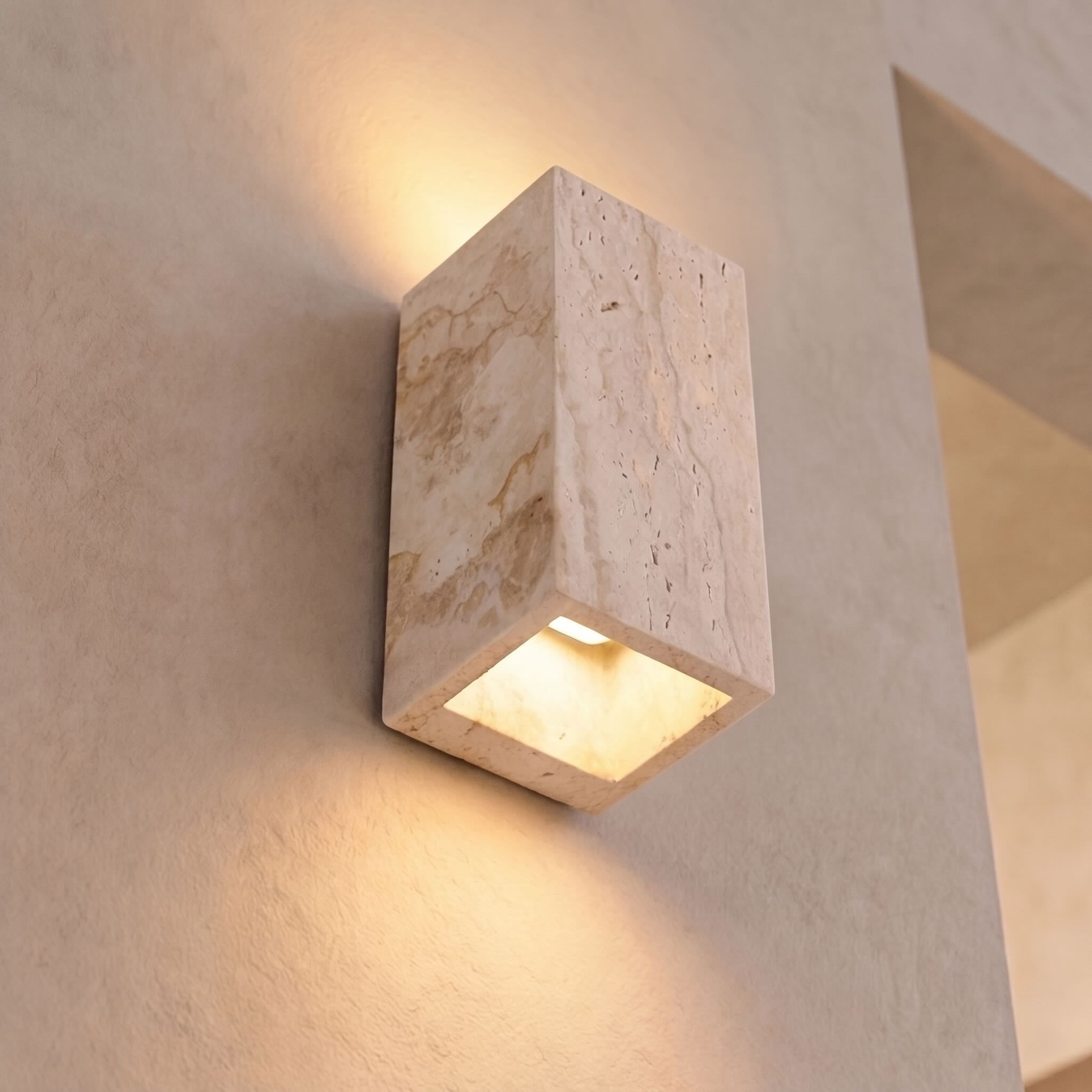 Modern Outdoor Wall Light Up Down LED Yellow Travertine Weather Resistant Fixture