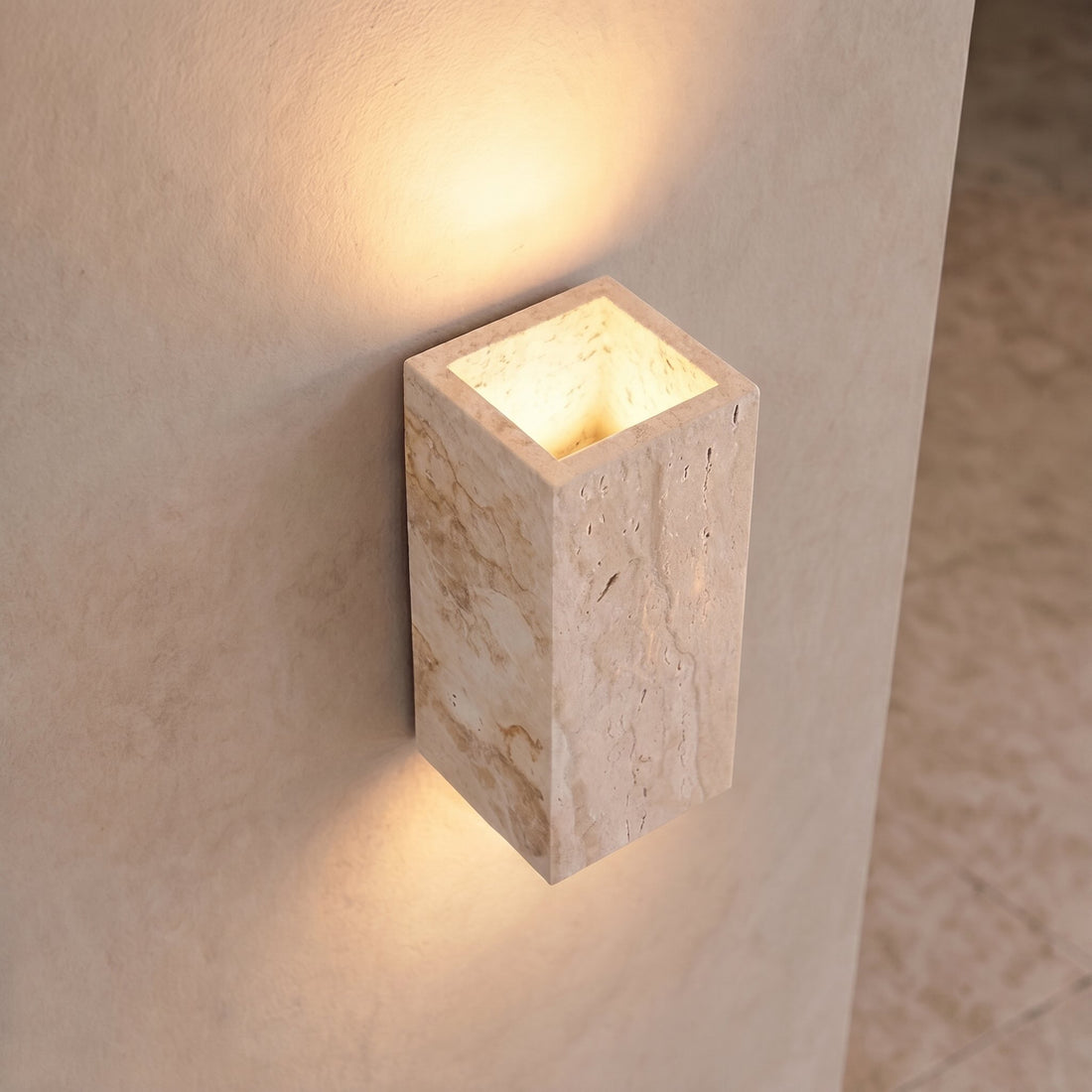Modern Outdoor Wall Light Up Down LED Yellow Travertine Weather Resistant Fixture