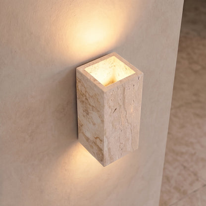 Modern Outdoor Wall Light Up Down LED Yellow Travertine Weather Resistant Fixture