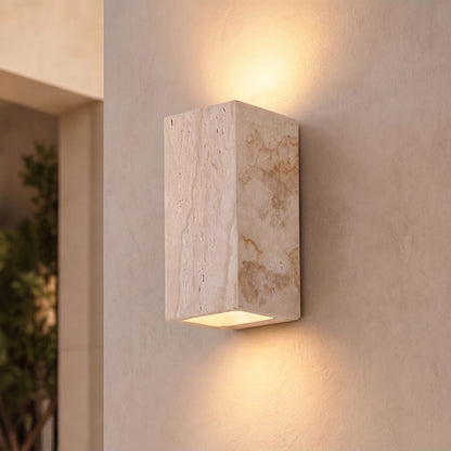 Modern Outdoor Wall Light Up Down LED Yellow Travertine Weather Resistant Fixture