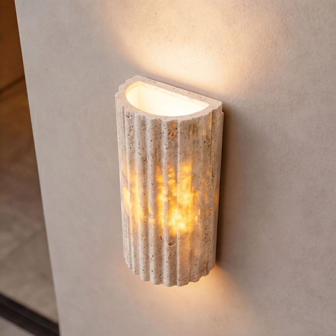 Rustic Minimalist Outdoor Wall Light Wall Mounted Natural Yellow Travertine Integrated LED