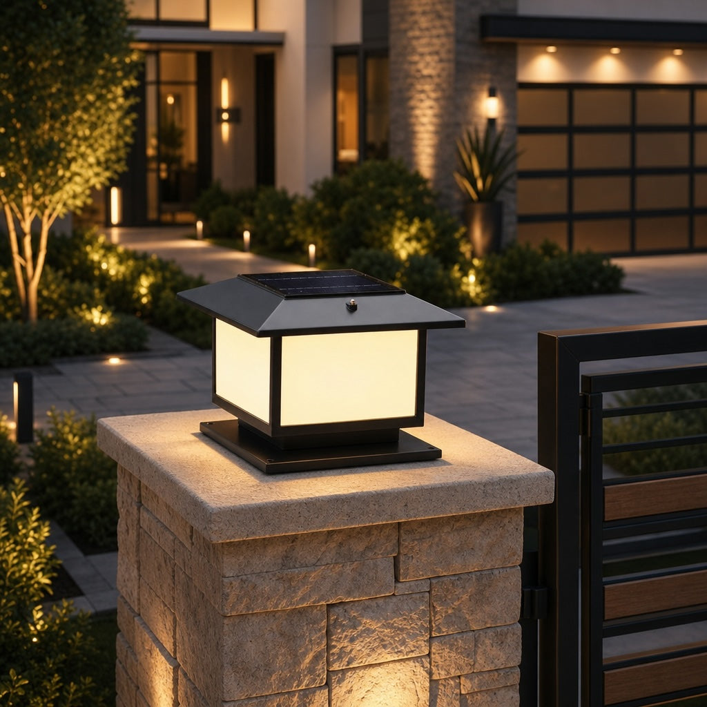 Modern Solar Pillar Light Adjustable Waterproof Aluminum LED Dual Power Supply IP54