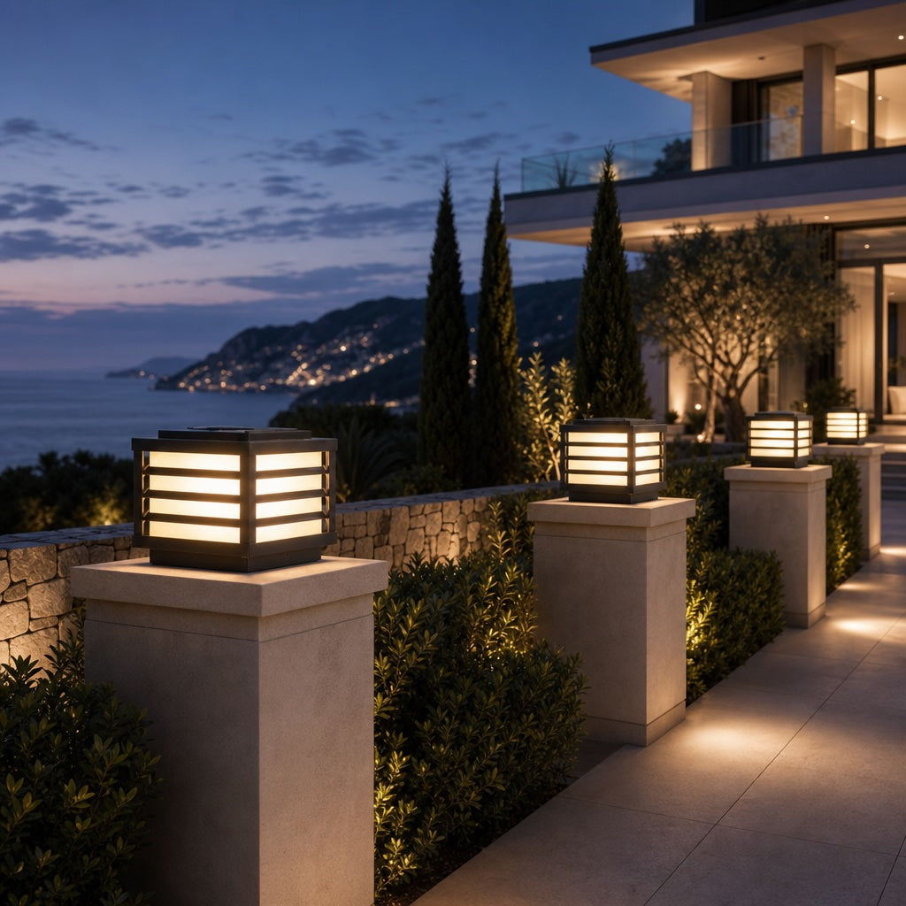 Modern Outdoor Wall Light Solar Die-Cast Aluminum Adjustable LED with Glass Shade