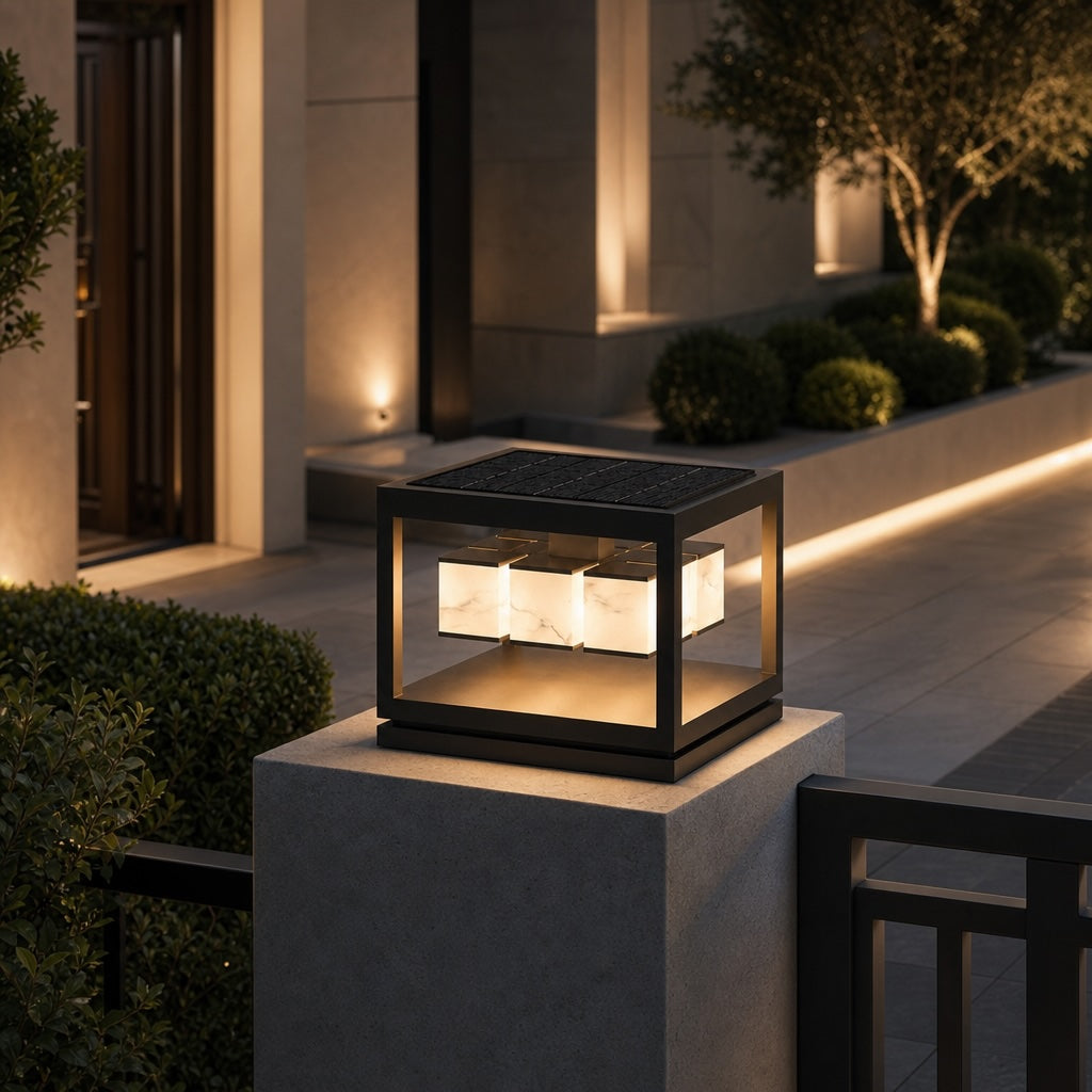 Solar Powered Modern Square Outdoor Deck Light Waterproof Stainless Steel LED Garden Fixture