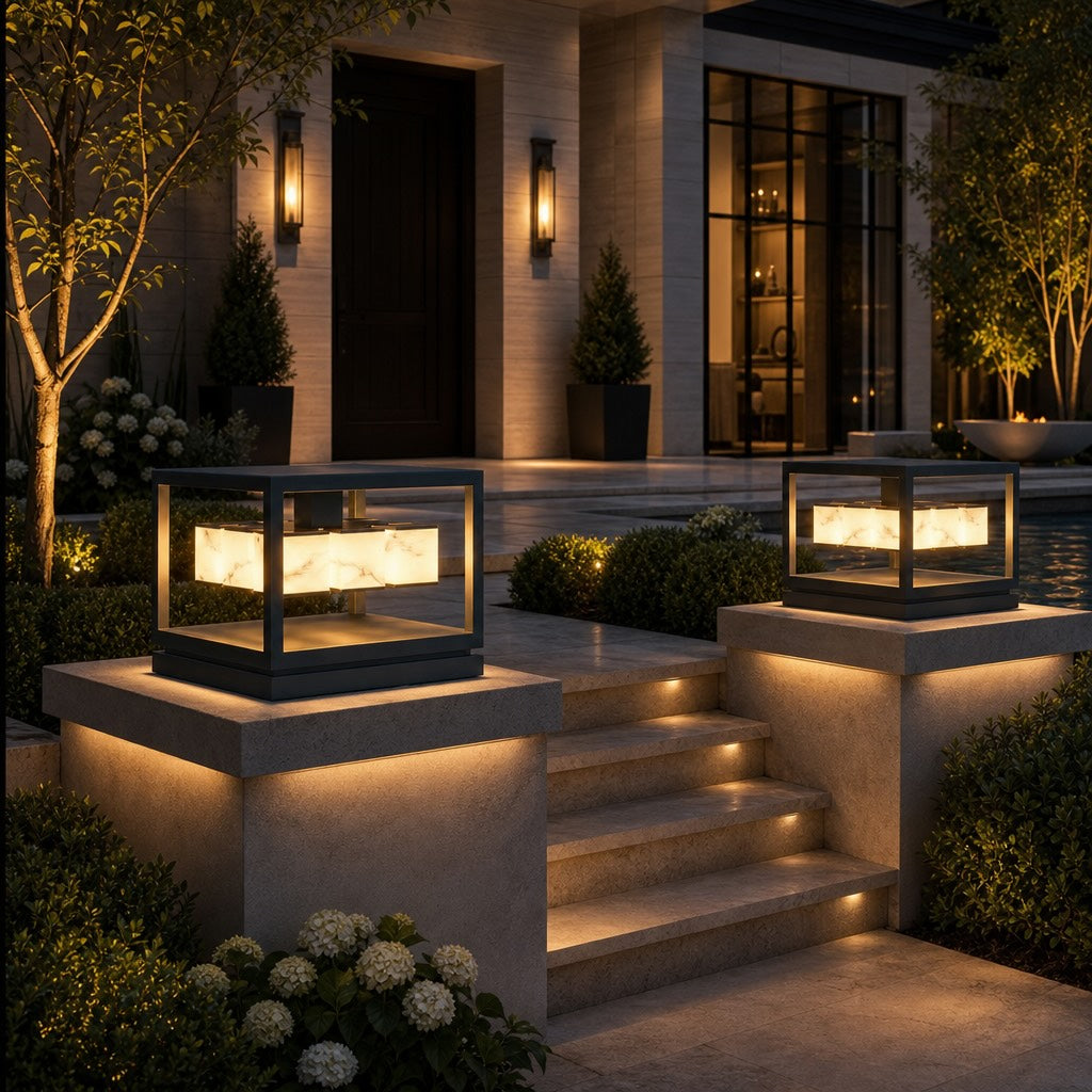 Solar Powered Modern Square Outdoor Deck Light Waterproof Stainless Steel LED Garden Fixture