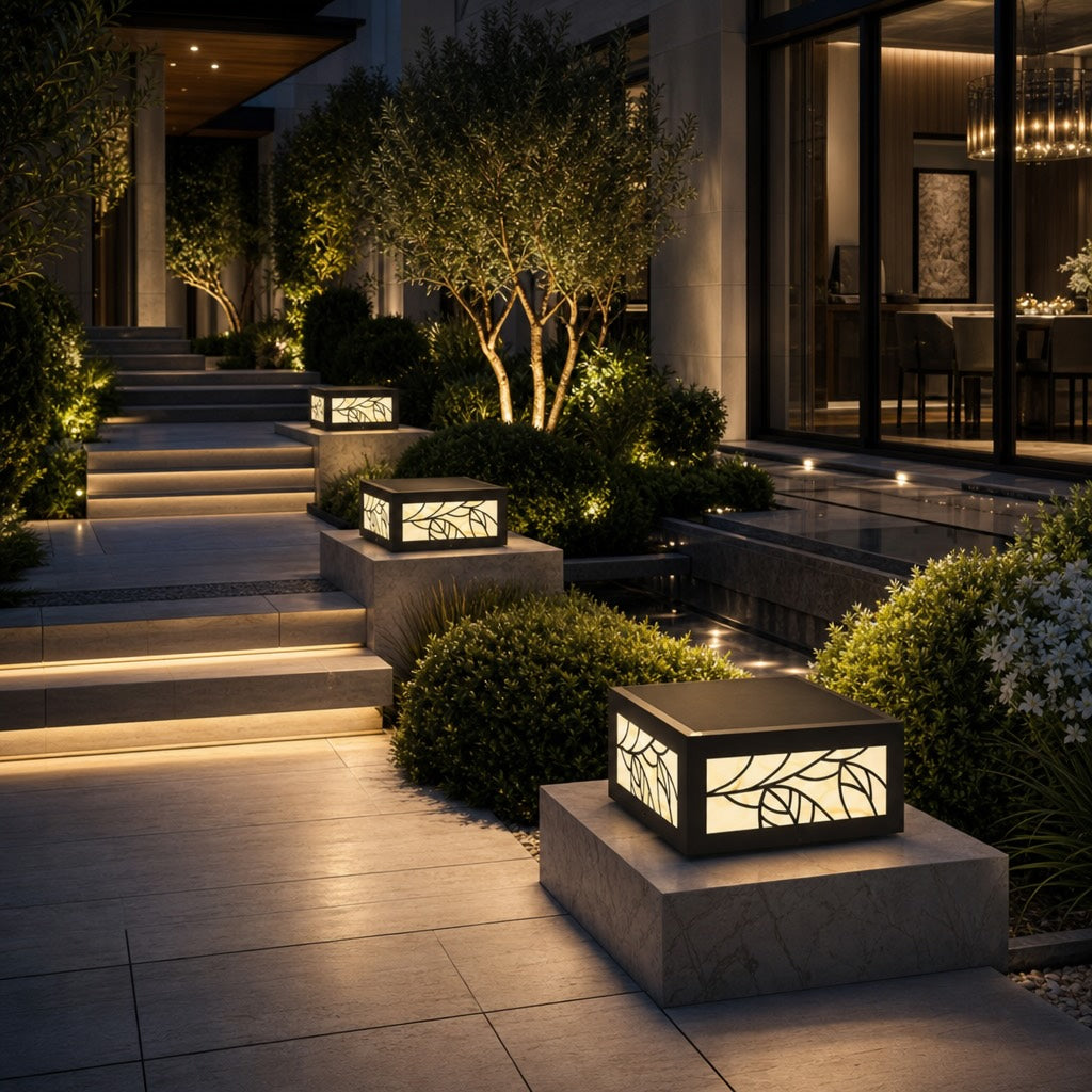 Modern Square Outdoor Wall Light Waterproof Stainless Steel LED Fixture for Garden Pathways