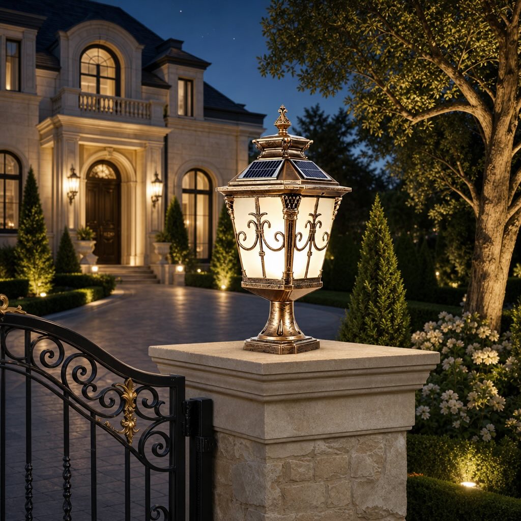 Solar Outdoor Fence Post Light Modern Victorian Design Die-Cast Aluminum Warm White LED