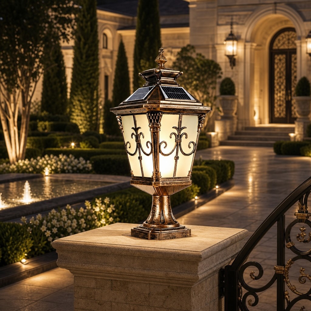 Solar Outdoor Fence Post Light Modern Victorian Design Die-Cast Aluminum Warm White LED
