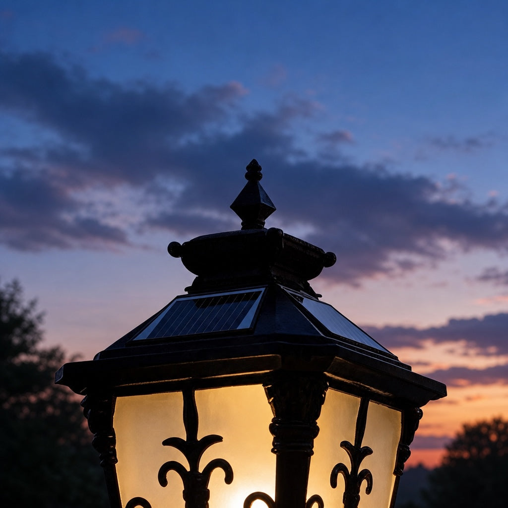 Solar Outdoor Fence Post Light Modern Victorian Design Die-Cast Aluminum Warm White LED