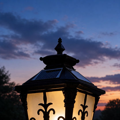Solar Outdoor Fence Post Light Modern Victorian Design Die-Cast Aluminum Warm White LED
