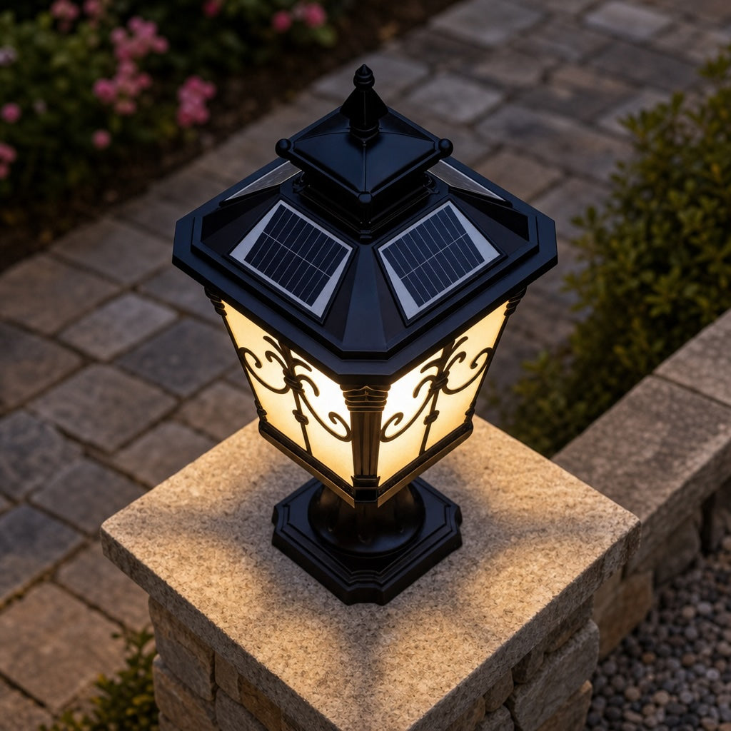 Solar Outdoor Fence Post Light Modern Victorian Design Die-Cast Aluminum Warm White LED
