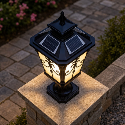 Solar Outdoor Fence Post Light Modern Victorian Design Die-Cast Aluminum Warm White LED