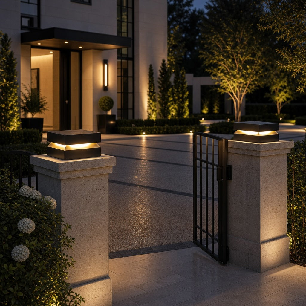 Modern Square Outdoor Post Light Waterproof Stainless Steel LED Hardwired Solar Options 9.8 11.8 15.7