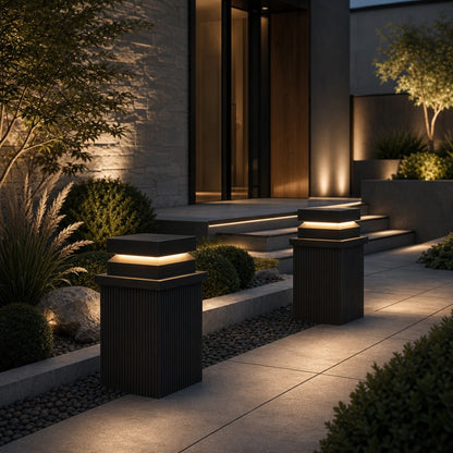 Modern Square Outdoor Post Light Waterproof Stainless Steel LED Hardwired Solar Options 9.8 11.8 15.7