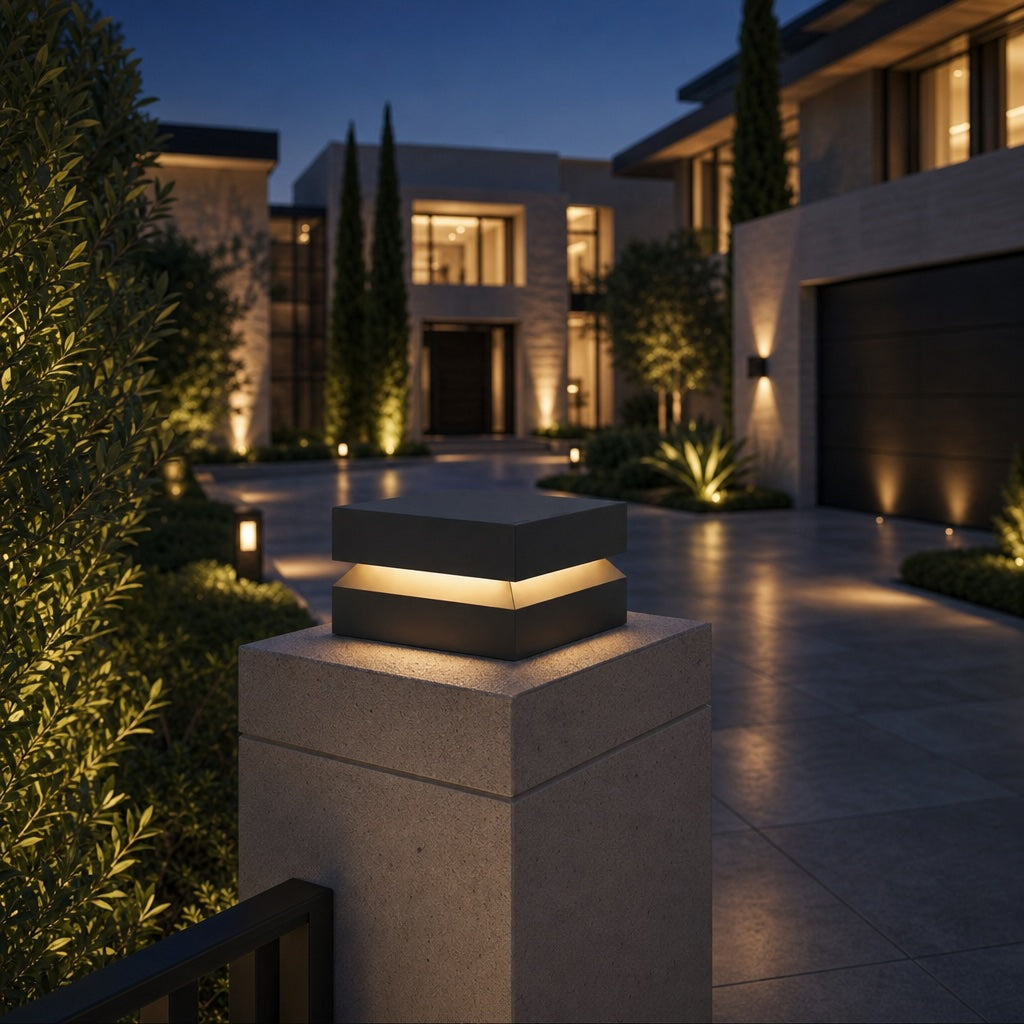 Modern Square Outdoor Post Light Waterproof Stainless Steel LED Hardwired Solar Options 9.8 11.8 15.7