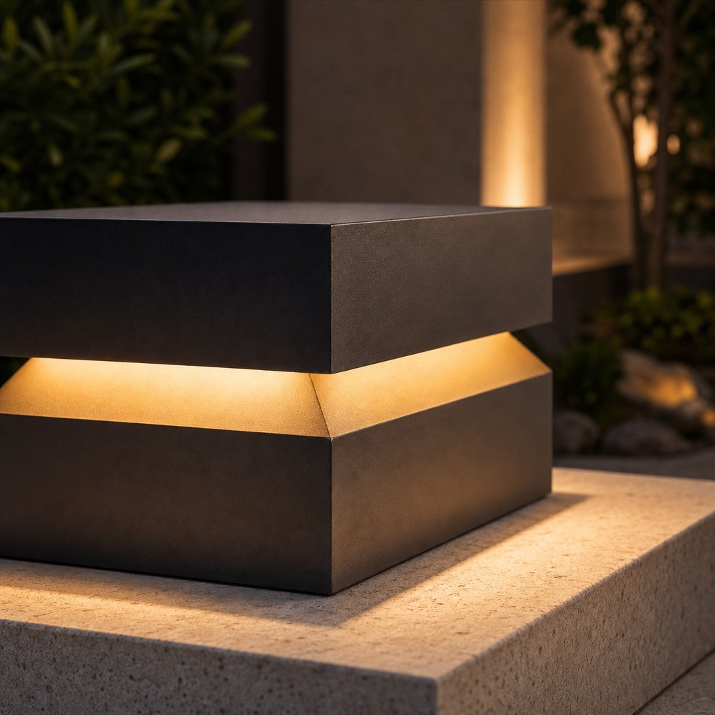 Modern Square Outdoor Post Light Waterproof Stainless Steel LED Hardwired Solar Options 9.8 11.8 15.7